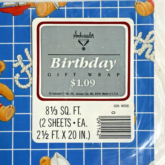 New Vintage Birthday Gift Wrap Ambassador Teddy Bears Sailor Navy Hallmark Paper - Picture 3 of 3
